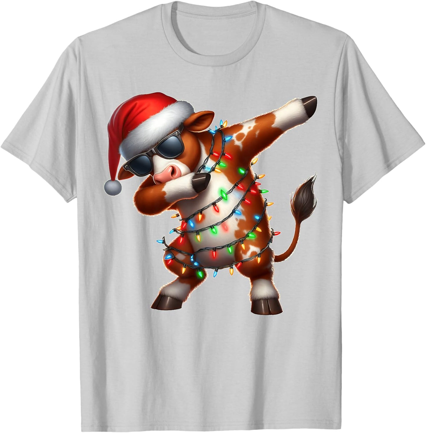 Dabbing Hereford Cattle Farmer Sunglasses Christmas Xmas T-Shirt - T-Shirt | Ash