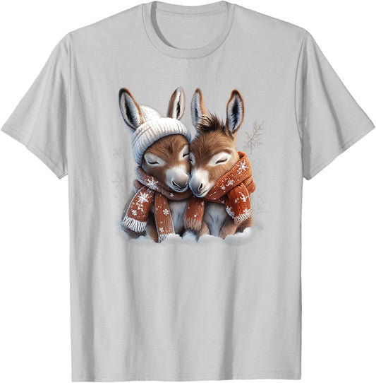 Adorable Baby Donkeys Wearing Scarves, Exuding Cuteness T-Shirt - T-Shirt | Ash