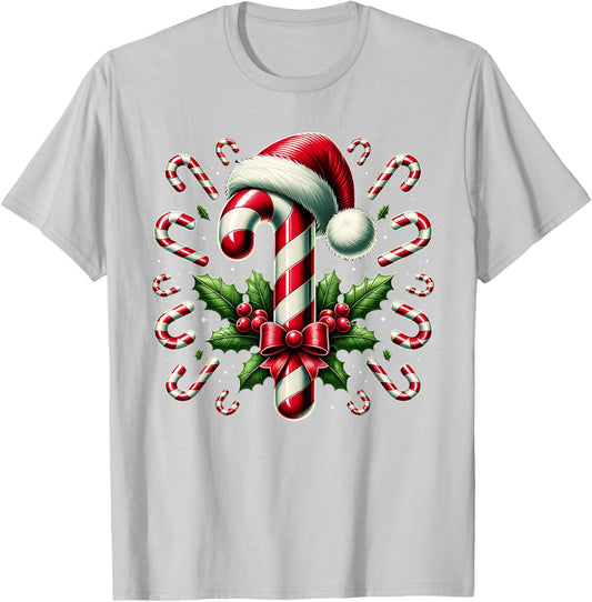 Christmas Candy Cane Crew Lights Red and White Candy Costume T-Shirt - T-Shirt | Ash