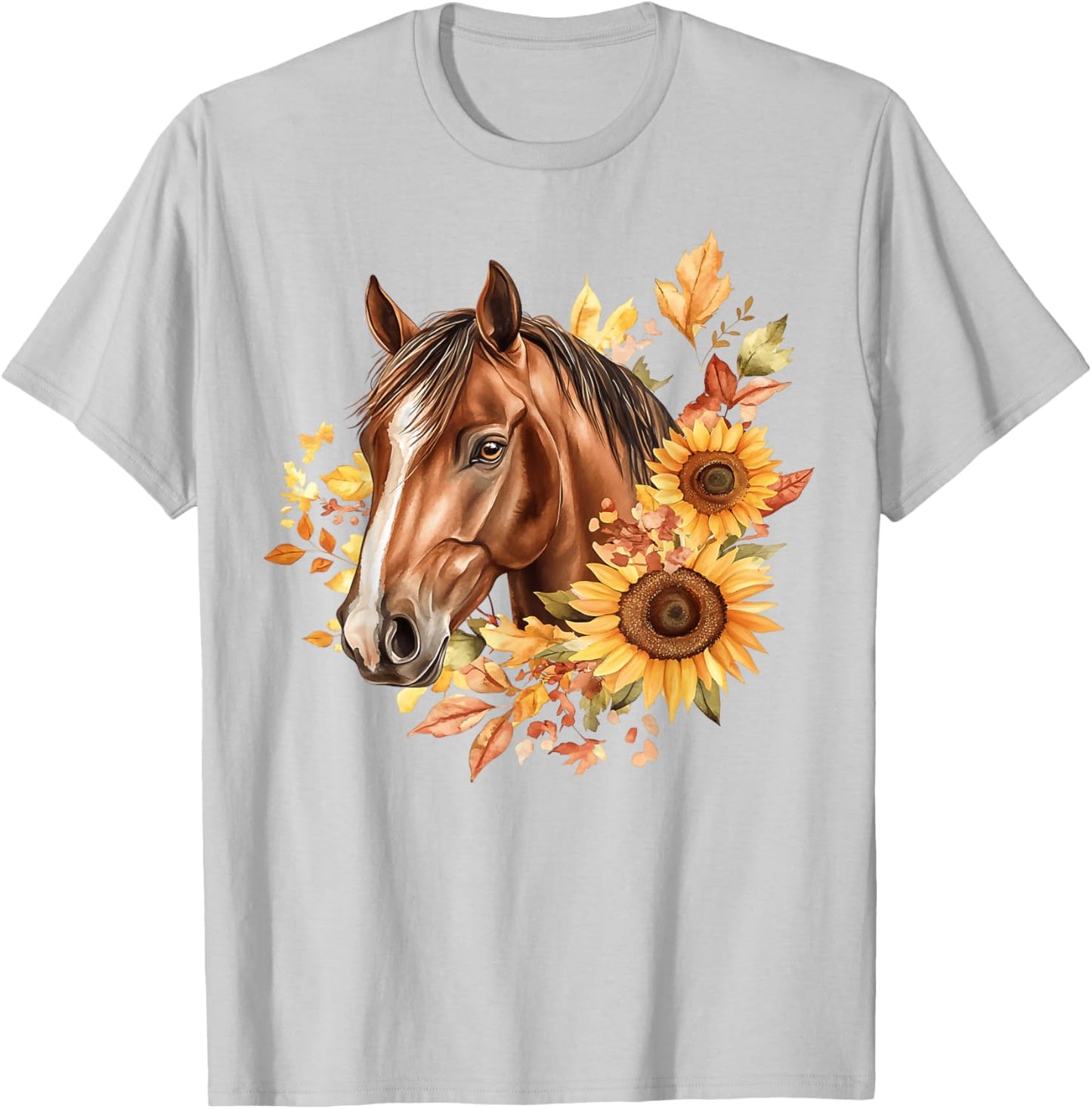 Floral Horse Portrait Sunflowers Horseback Riding Cowgirl T-Shirt - T-Shirt | Ash