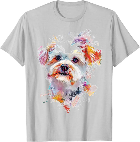 Maltese Dog Graphic Pet Artwork Maltese T-Shirt - T-Shirt | Ash