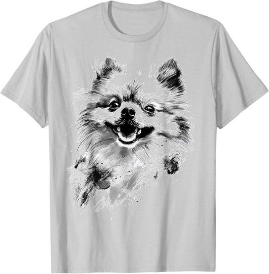 Pomeranian Dog Graphic Pet Artwork Pomeranian T-Shirt - T-Shirt | Ash