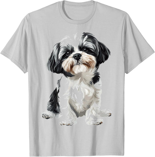 Shih Tzu Dog Motif Pet Illustration Shih Tzu T-Shirt - T-Shirt | Ash