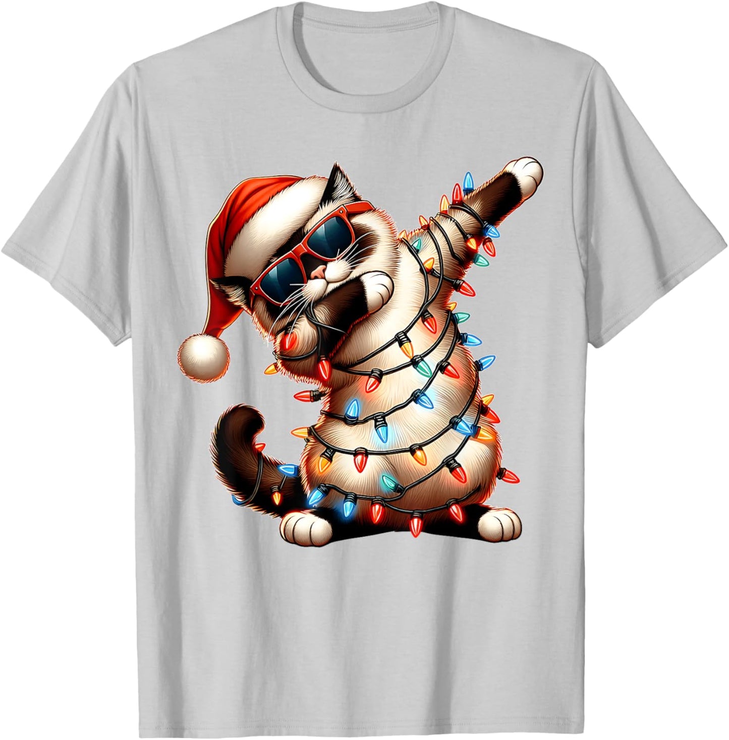 Dabbing Birman Cat Sunglasses Cute Christmas Xmas T-Shirt - T-Shirt | Ash