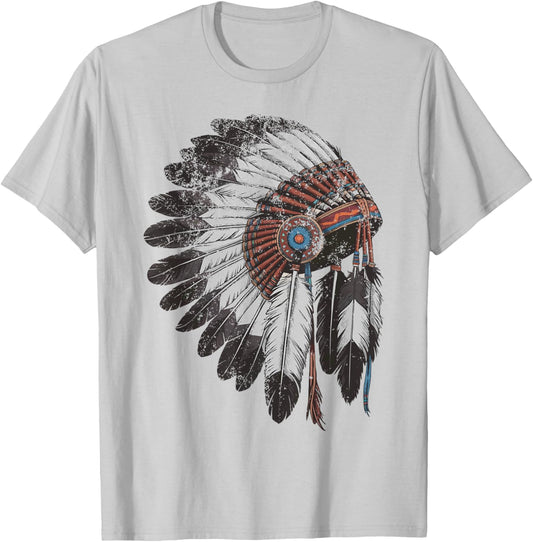 Native American Indigenous Peoples Day Indian Headdress T-Shirt - T-Shirt | Ash