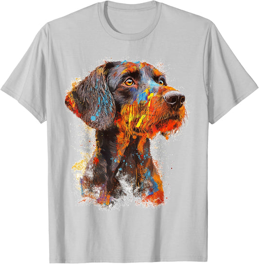 German Wirehaired Pointer Dog Motif Pet Artwork T-Shirt - T-Shirt | Ash