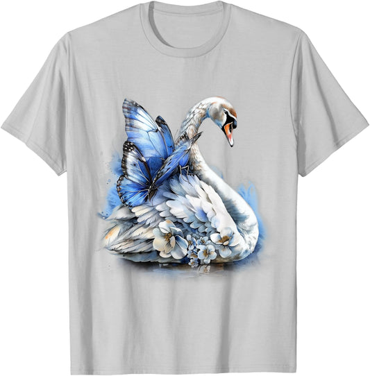 Beautiful Butterfly and Swan, Butterfly With Brilliant Wings T-Shirt - T-Shirt | Ash