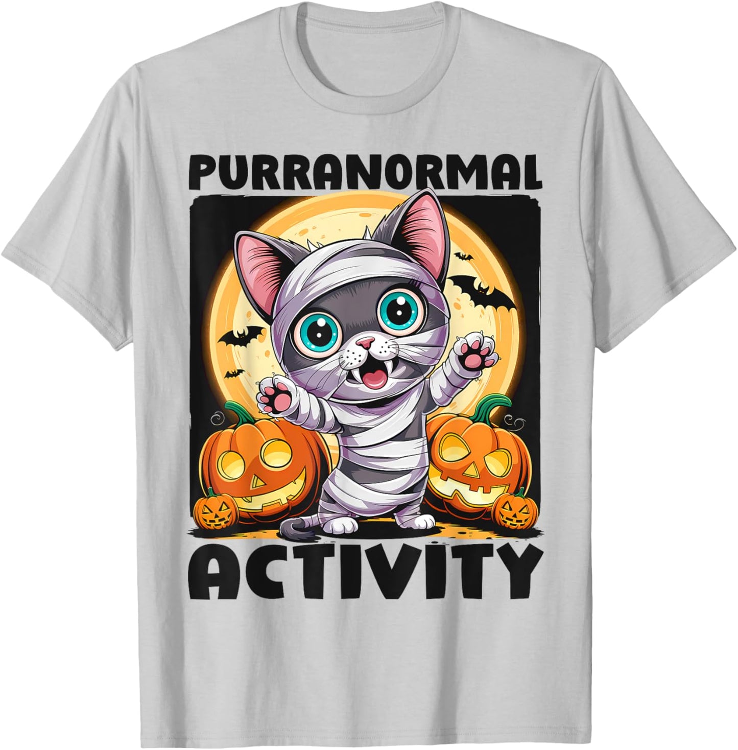 Cute Halloween Cat Mummy T-Shirt - T-Shirt | Ash