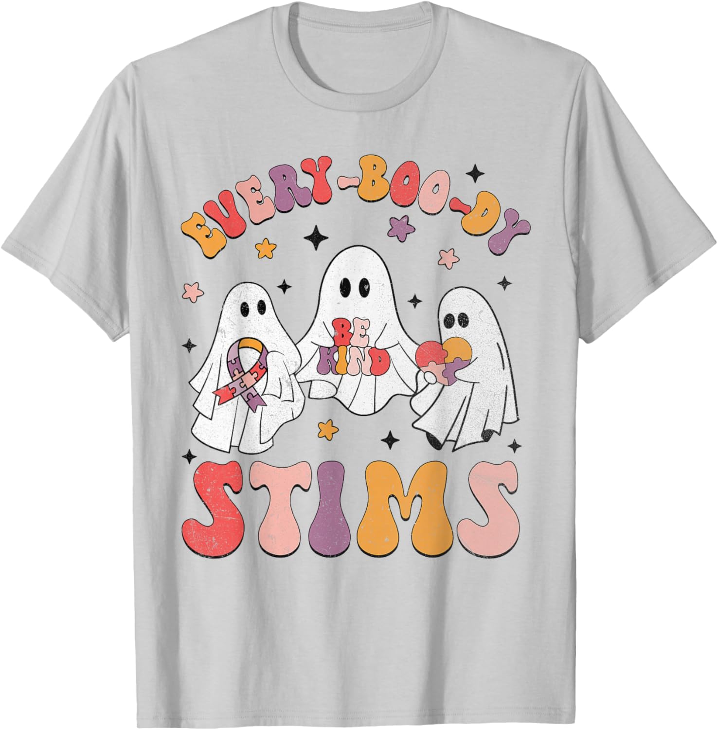 Every-Boo-Dy Stims Funny Autism Ghost Halloween Sped Teacher T-Shirt - T-Shirt | Ash