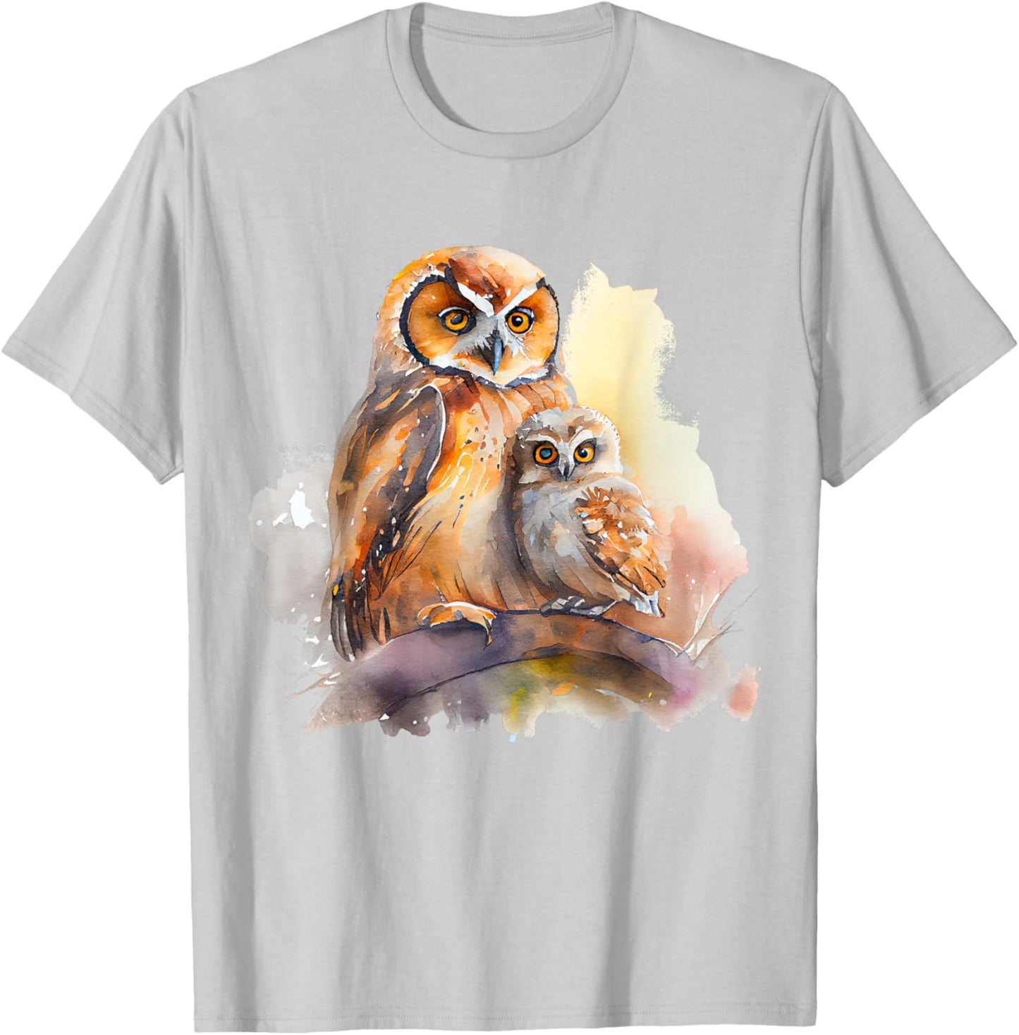 Watercolor Owl Pair Parent Child Nature Art T-Shirt - T-Shirt | Ash