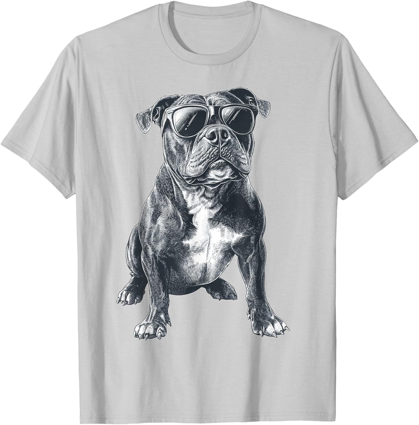 American Bully Dog Motif Pet Illustration American Bully T-Shirt - T-Shirt | Ash