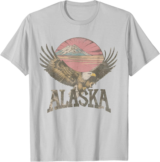 Alaska - Eagle Vintage 60s 70s 80s Men Women Kids Retro T-Shirt - T-Shirt | Ash