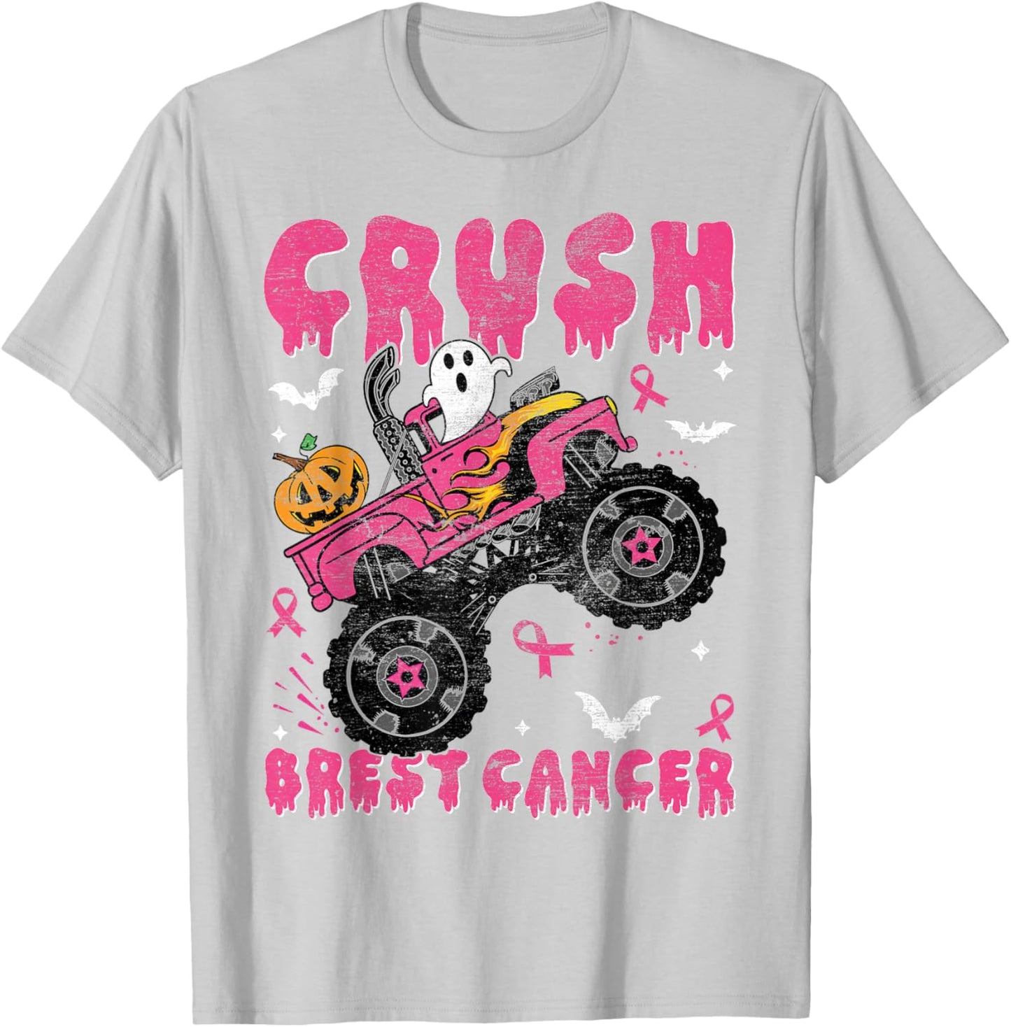 Halloween Monster Truck Crush Breast Cancer Awareness Kids T-Shirt - T-Shirt | Ash