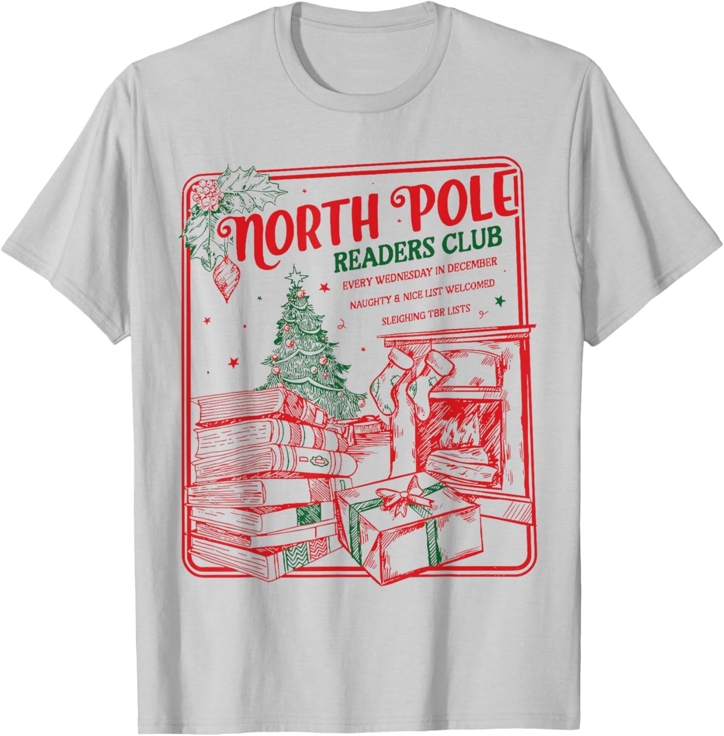 North Pole Readers Club Santa Teacher Xmas Christmas T-Shirt - T-Shirt | Ash