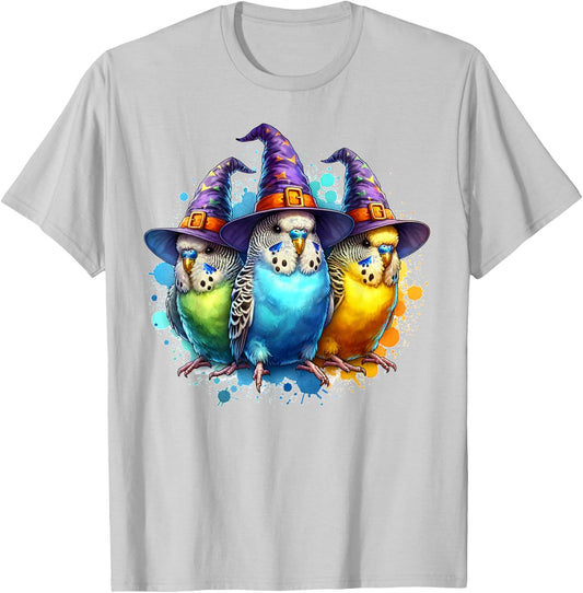 Funny Budgie Halloween Costume Spooky Season Budgies Witch T-Shirt - T-Shirt | Ash