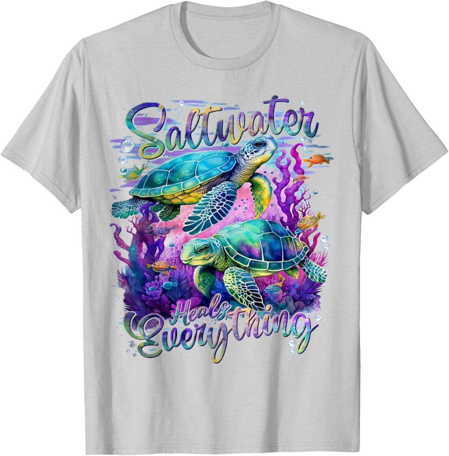 Saltwater Heals Everything Sea Turtle T-Shirt - T-Shirt | Ash