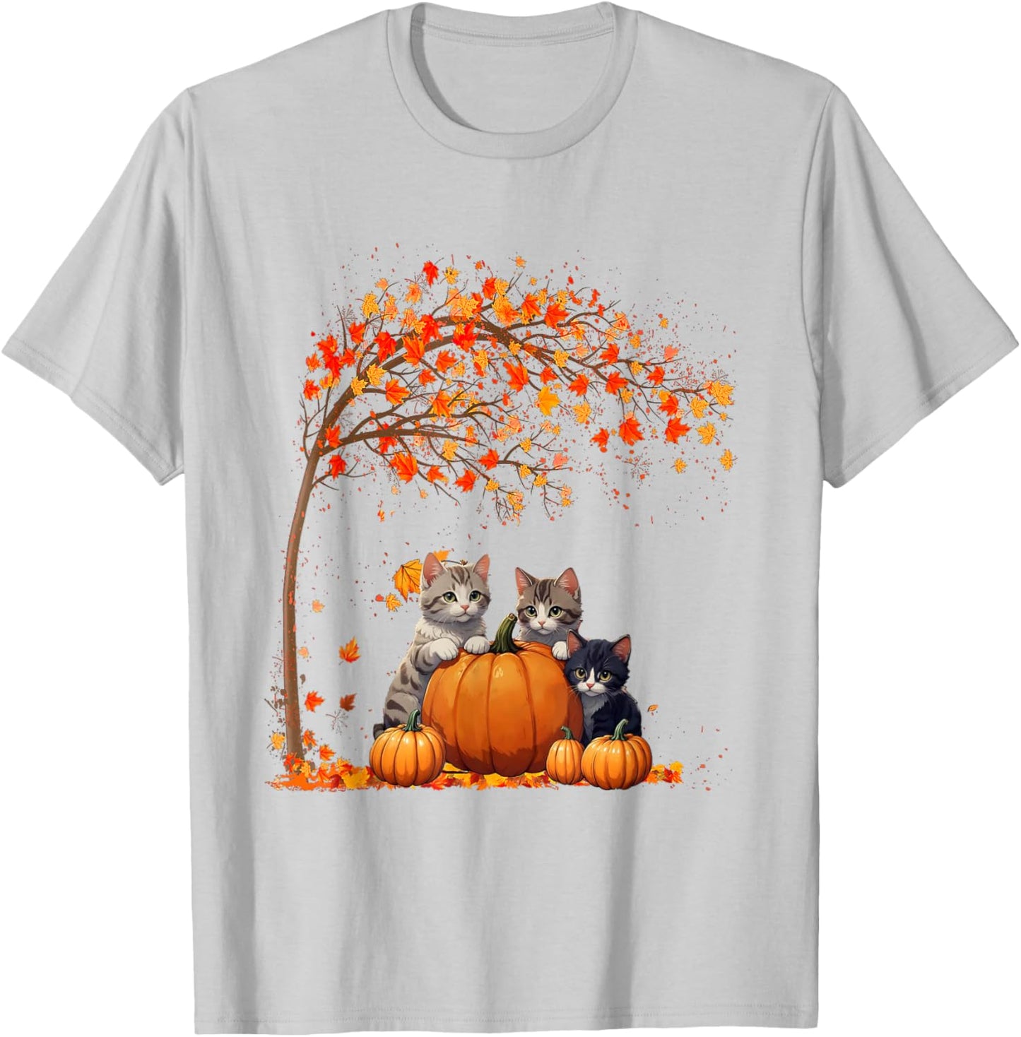It's Fall Y'all Cat Leaf Fall Tree Hello Autumn Thanksgiving T-Shirt - T-Shirt | Ash