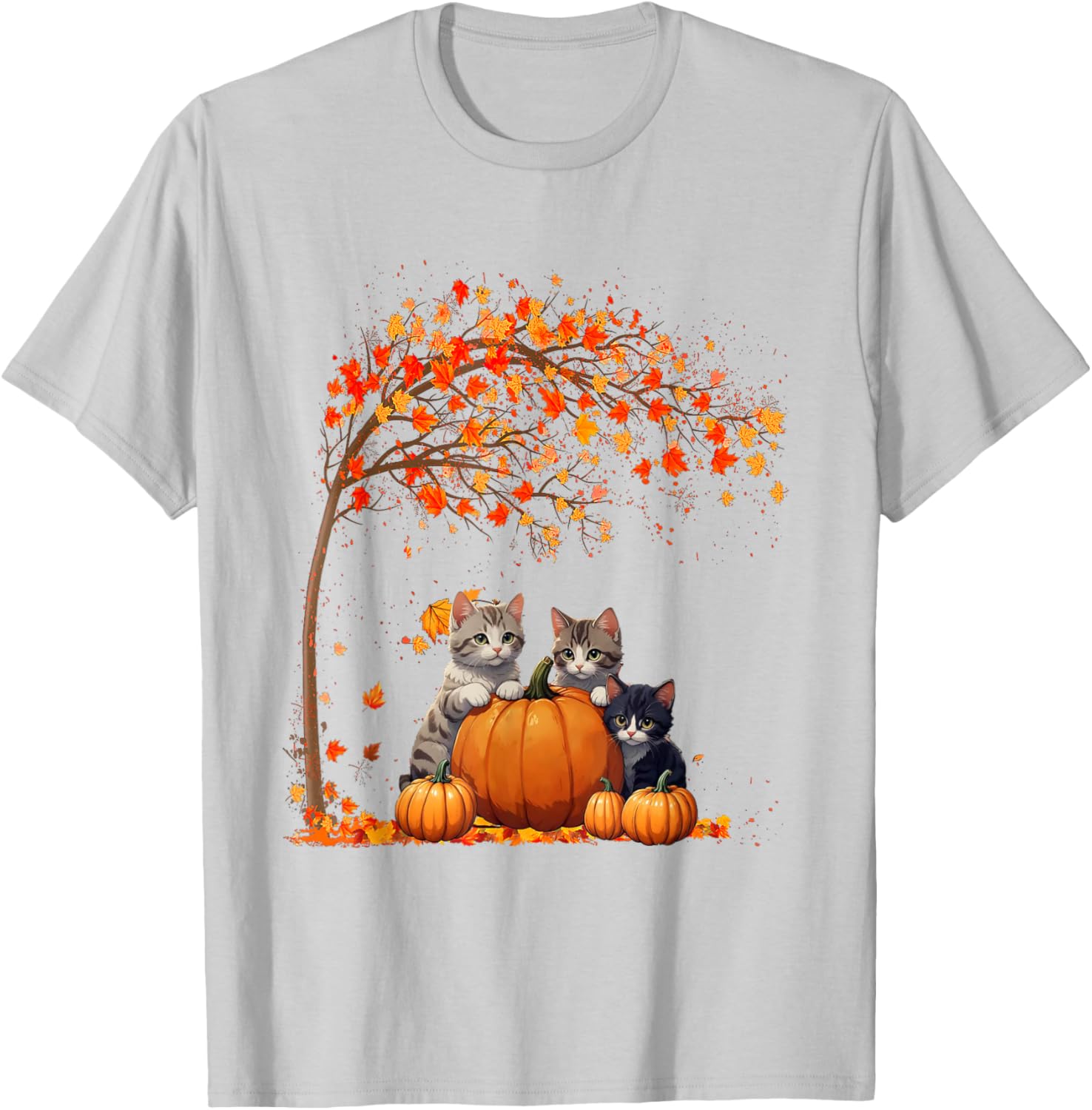 It's Fall Y'all Cat Leaf Fall Tree Hello Autumn Thanksgiving T-Shirt - T-Shirt | Ash
