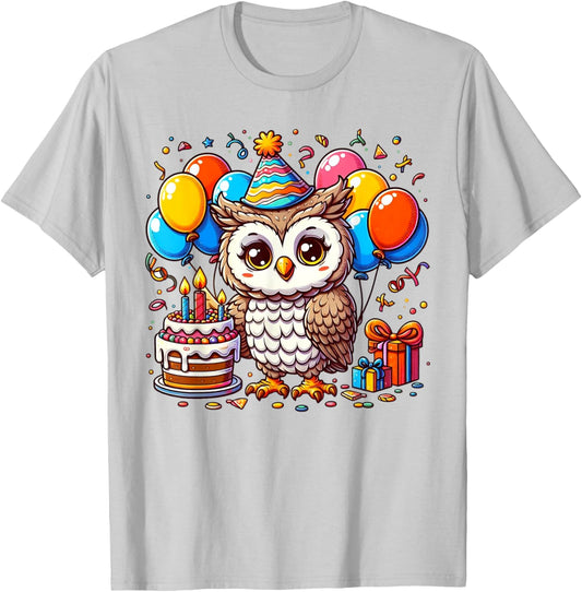 Owl Kids Birthday Party Boy Bday Girl Candles T-Shirt - T-Shirt | Ash