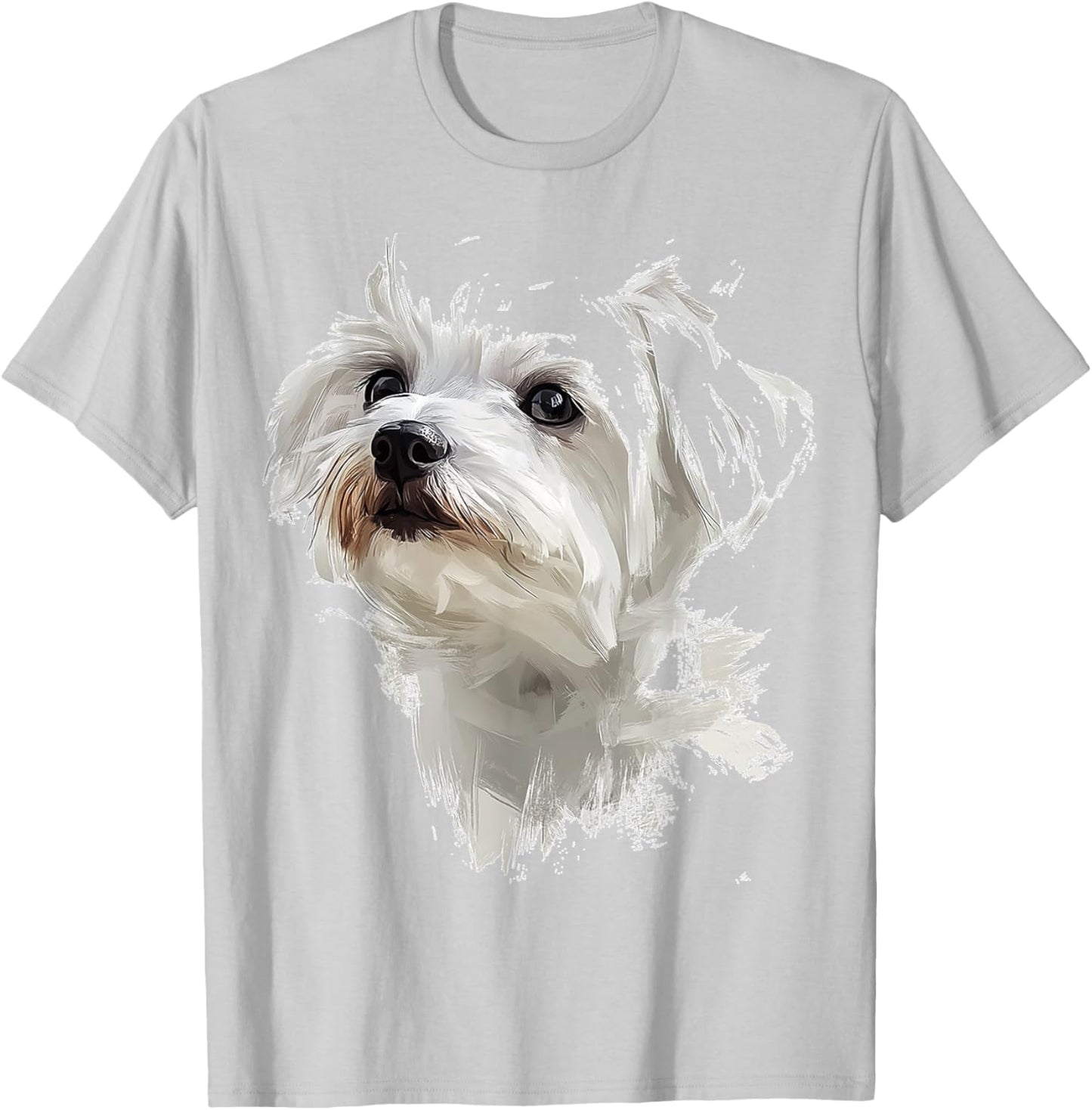 Maltese Dog Motif Pet Illustration Maltese T-Shirt - T-Shirt | Ash