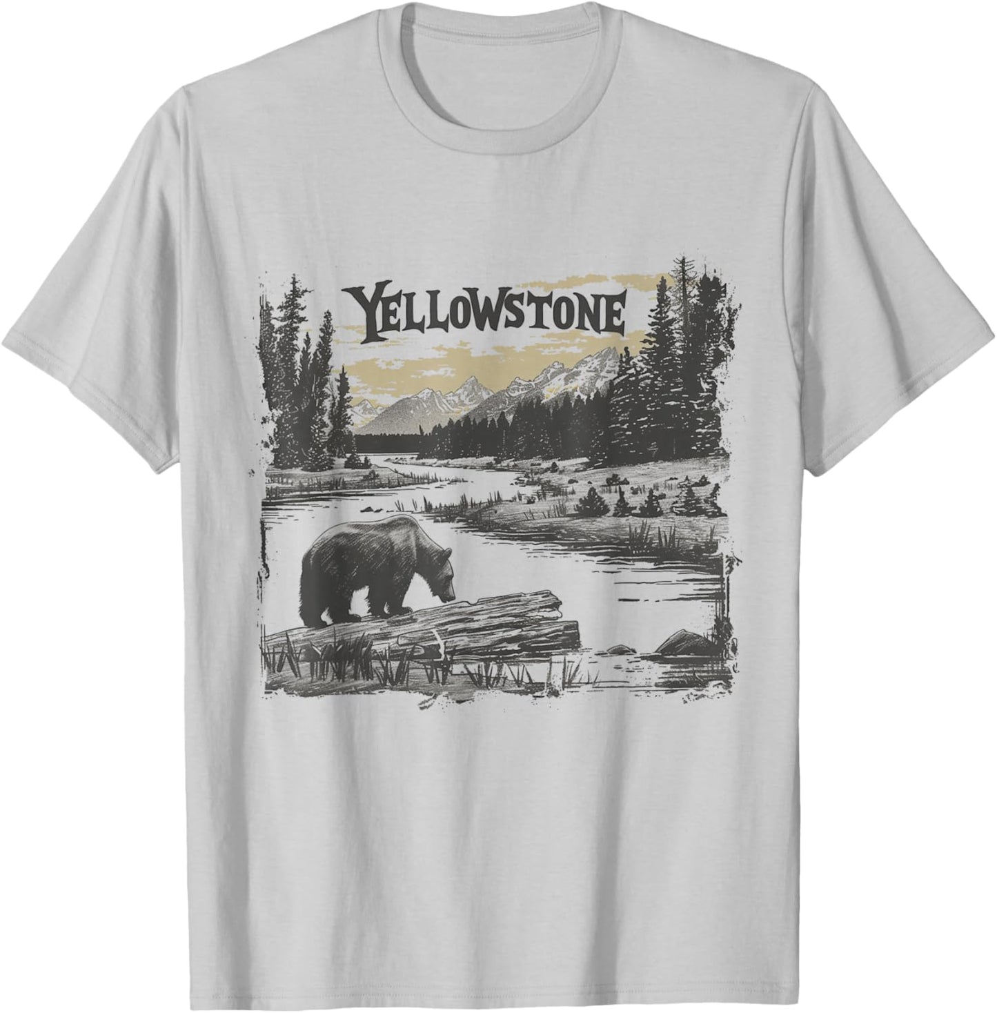 Yellowstone - US National Park Vintage Men Women Kids Retro T-Shirt - T-Shirt | Ash