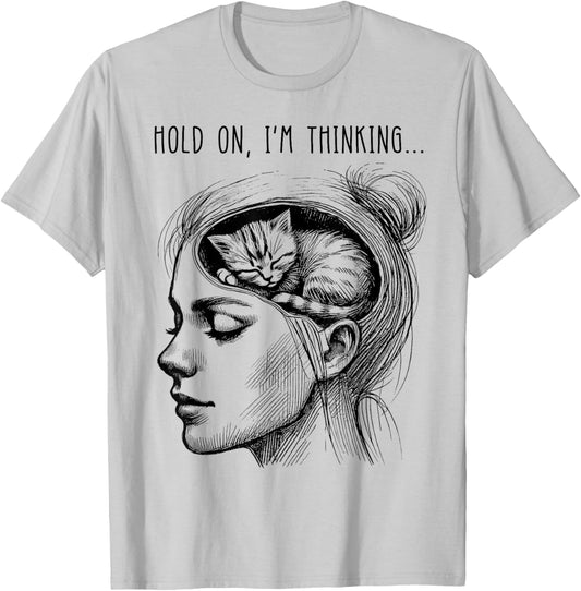 Funny Cat Brain Girl Women Meme Graphic T-Shirt - T-Shirt | Ash