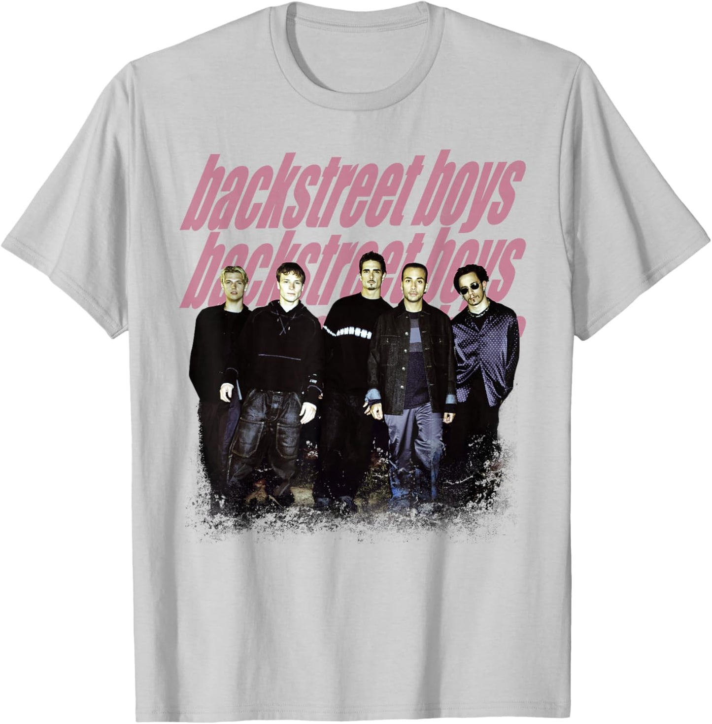Backstreet Boys – Group Photo Repeat Logo Heather Grey T-Shirt - T-Shirt | Ash
