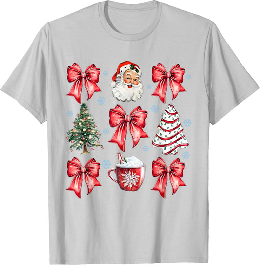Red Coquette Christmas Vintage Santa Xmas Tree Cake Party T-Shirt - T-Shirt | Ash