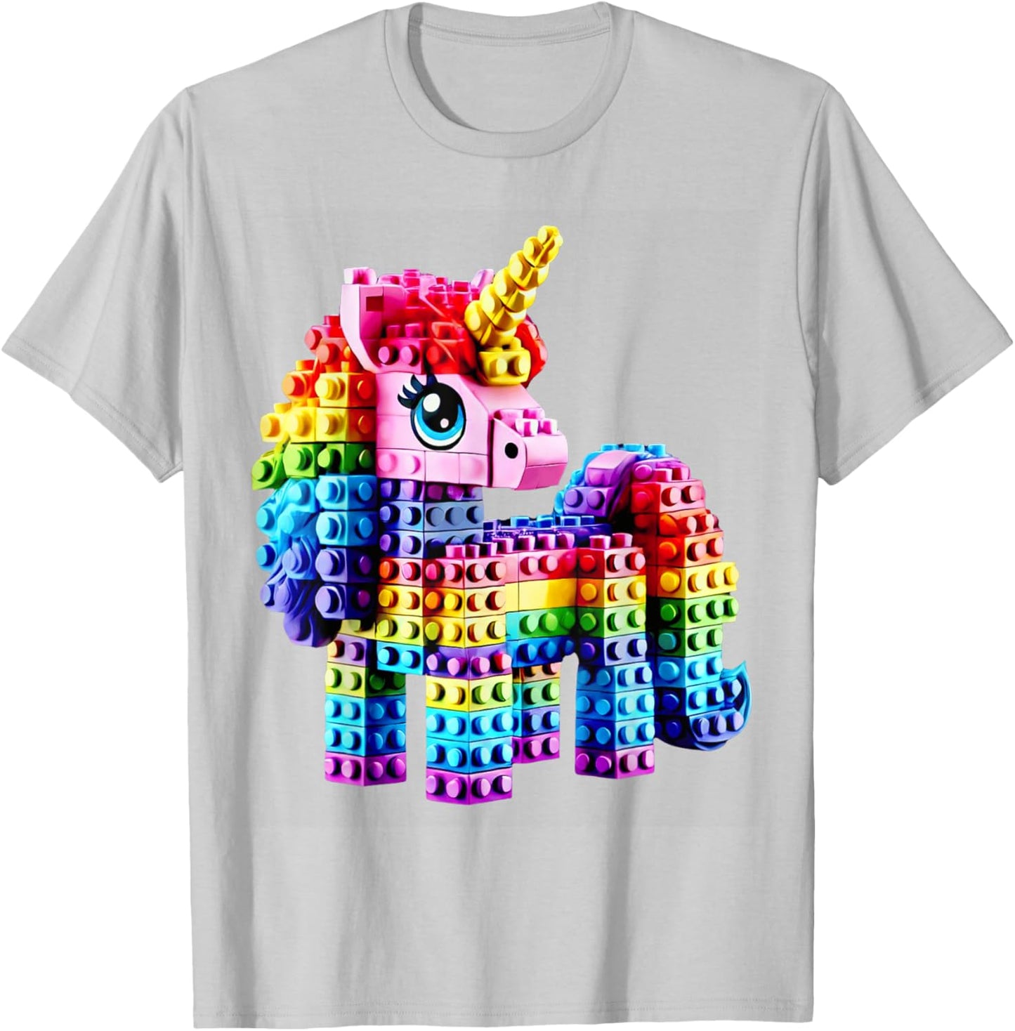 Colorful Unicorn Master Builder Funny Building Blocks Bricks T-Shirt - T-Shirt | Ash