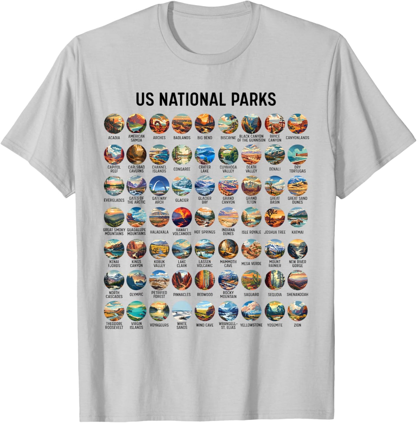 All US National Park Checklist Bucket List Of National Parks T-Shirt - T-Shirt | Ash