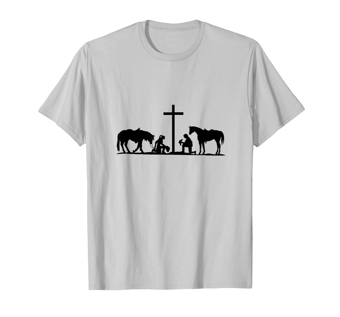 Western couple praying at cross with horses. cowboy. cowgirl T-Shirt