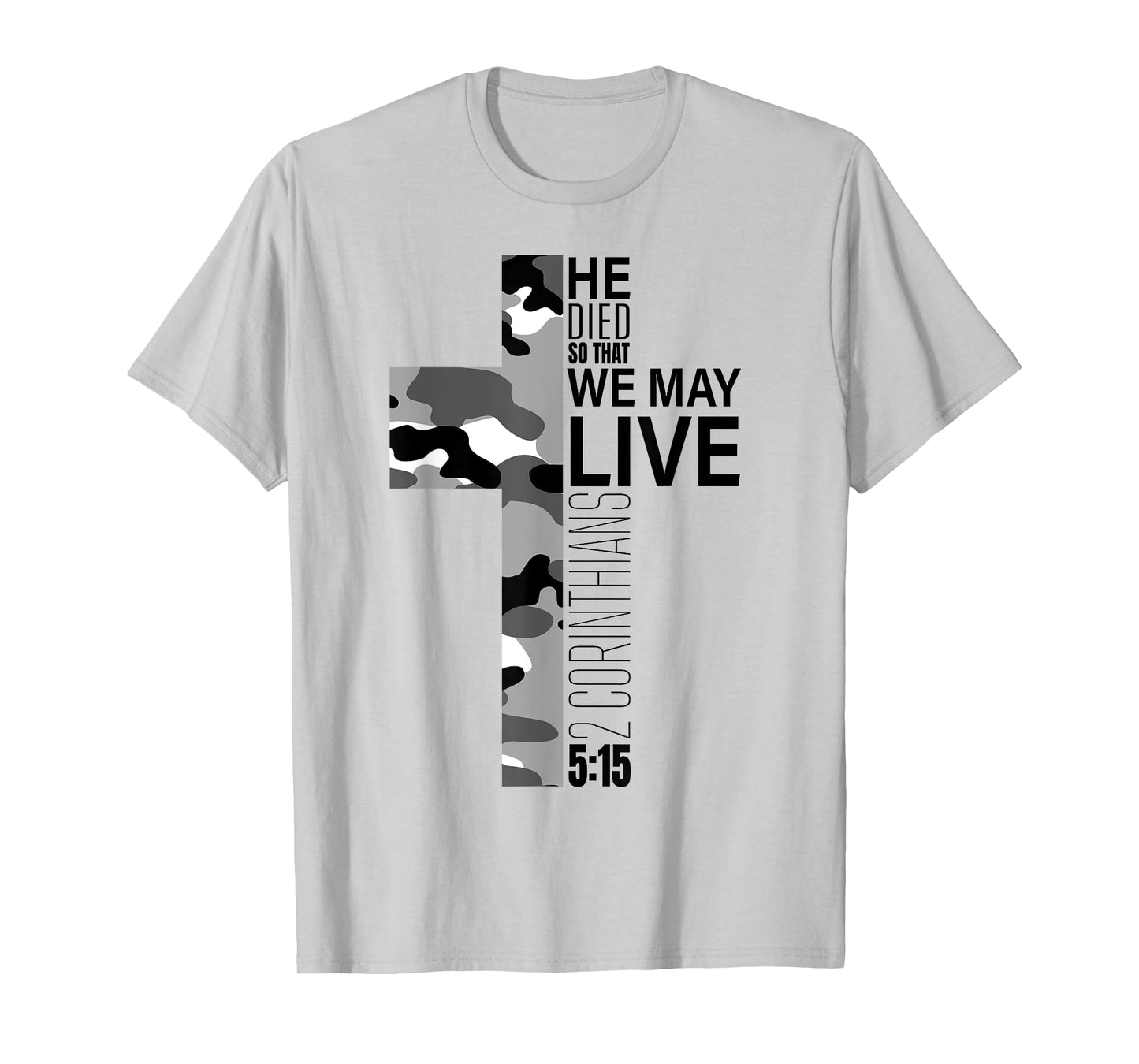 Christian Bible Verse Black White Camo Cross Easter Graphic T-Shirt