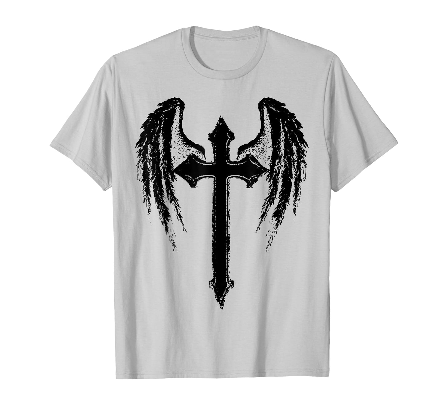 Angel Wings Jesus Christ Cross Christian Graphic Black T-Shirt
