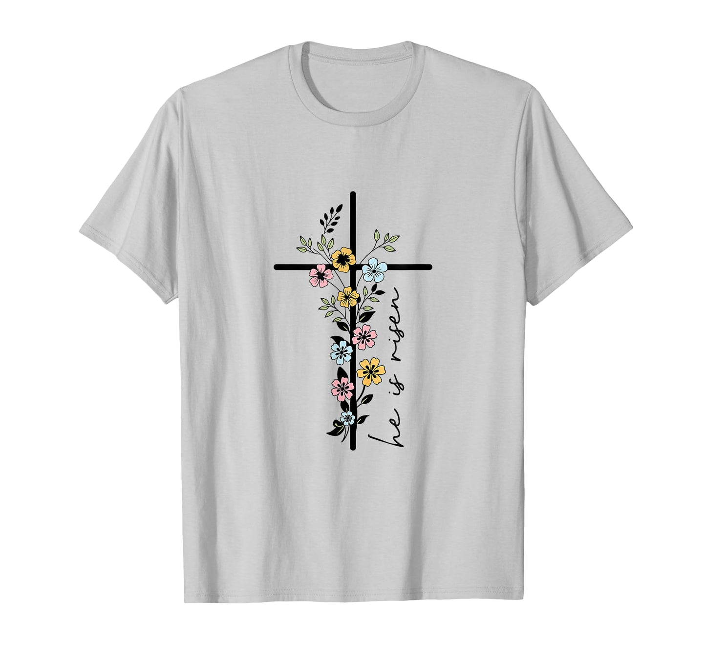He Is Risen Floral Cross Women Easter Christian T-Shirt