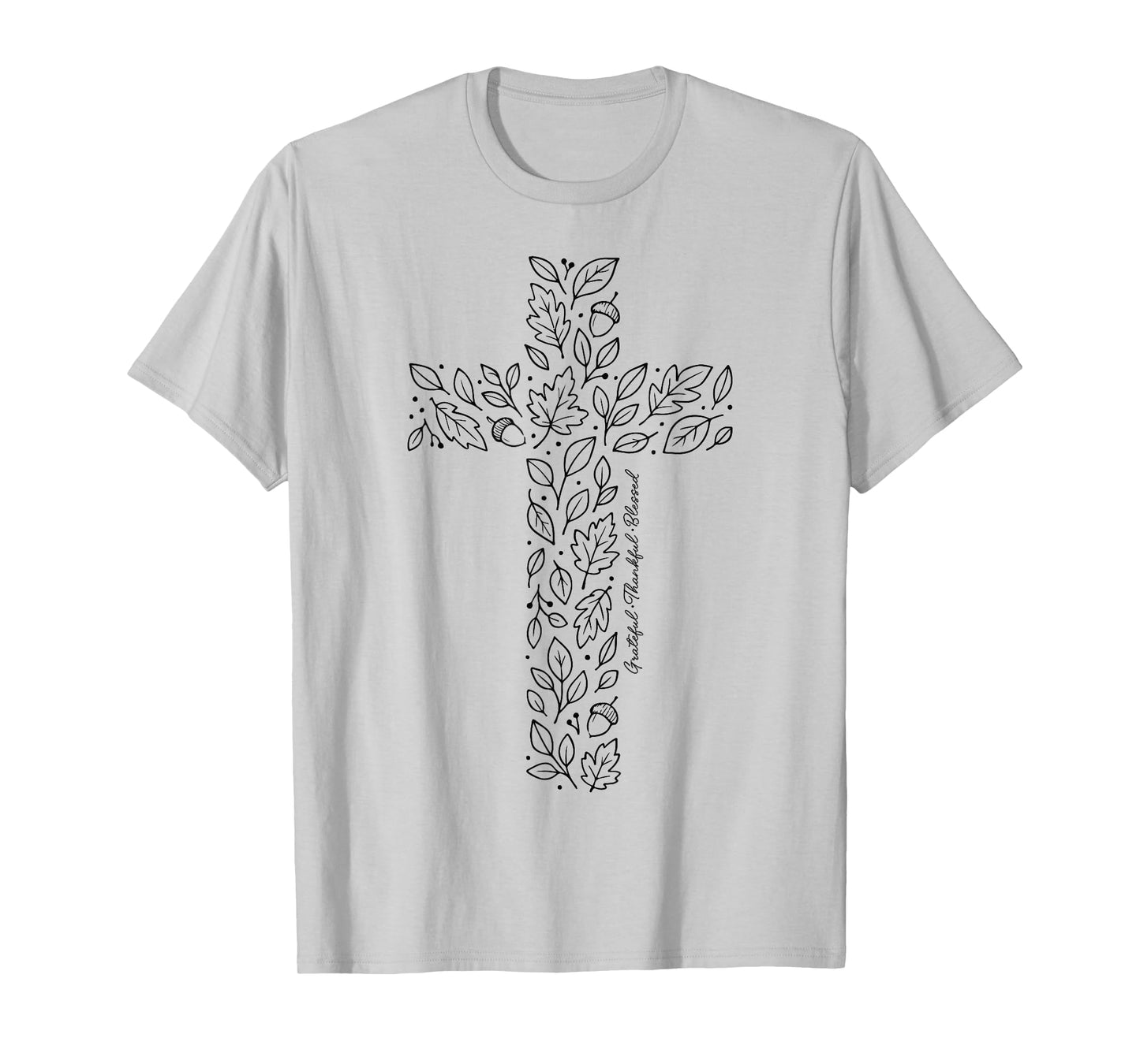 Christian Cross Tee Autumn Leaves Grateful Thankful Blessed T-Shirt