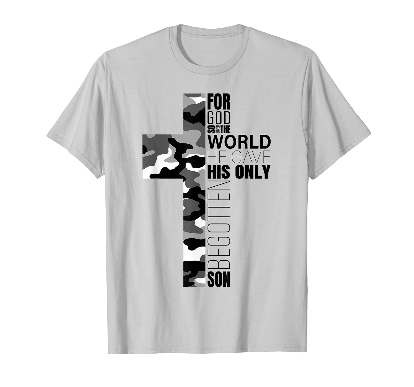 Camo Christian Cross Bible Verse John 3:16 Men Boys Faith T-Shirt