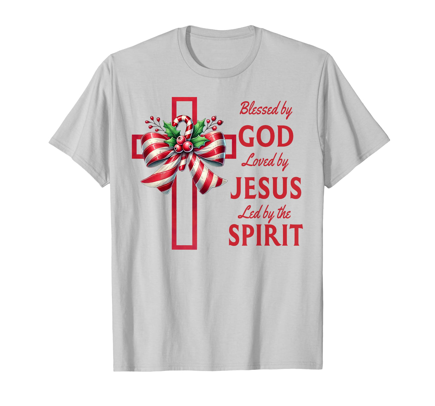 Blessed By God Loved By Jesus Beautiful Candy Cane Cross T-Shirt