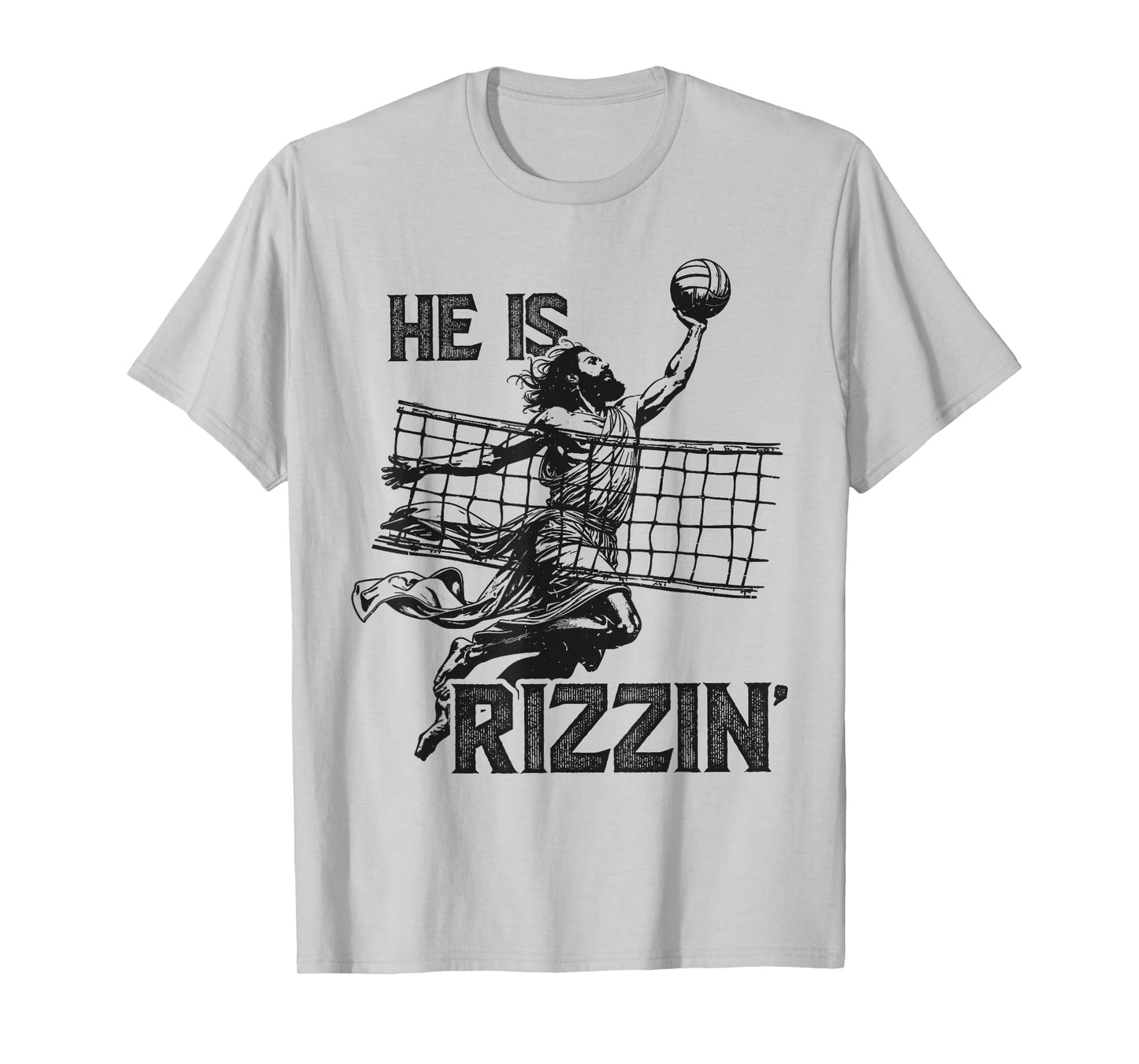 He Is Rizzin Funny Jesus Playing Volleyball Player Easter T-Shirt