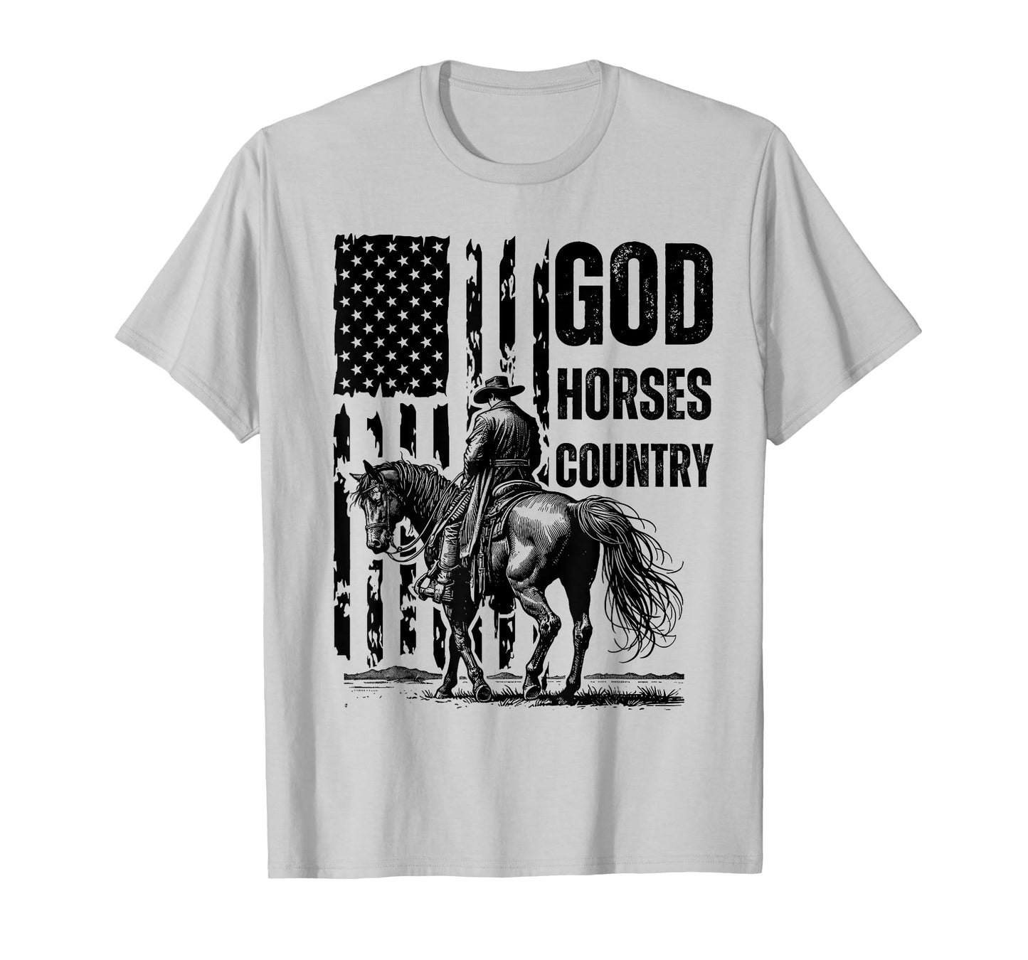 God Horses Country Christian Cowboy & American Patriot T-Shirt - Unisex-Adults, Grey, Small, Short Sleeve