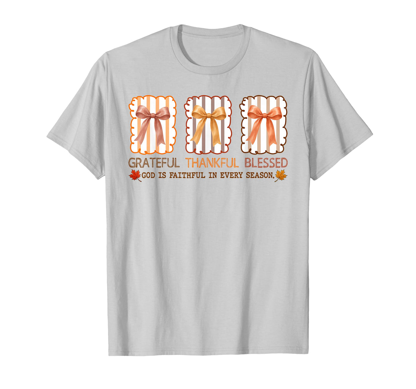 Grateful Thankful Blessed Christian Faith Coquette Bow Fall T-Shirt