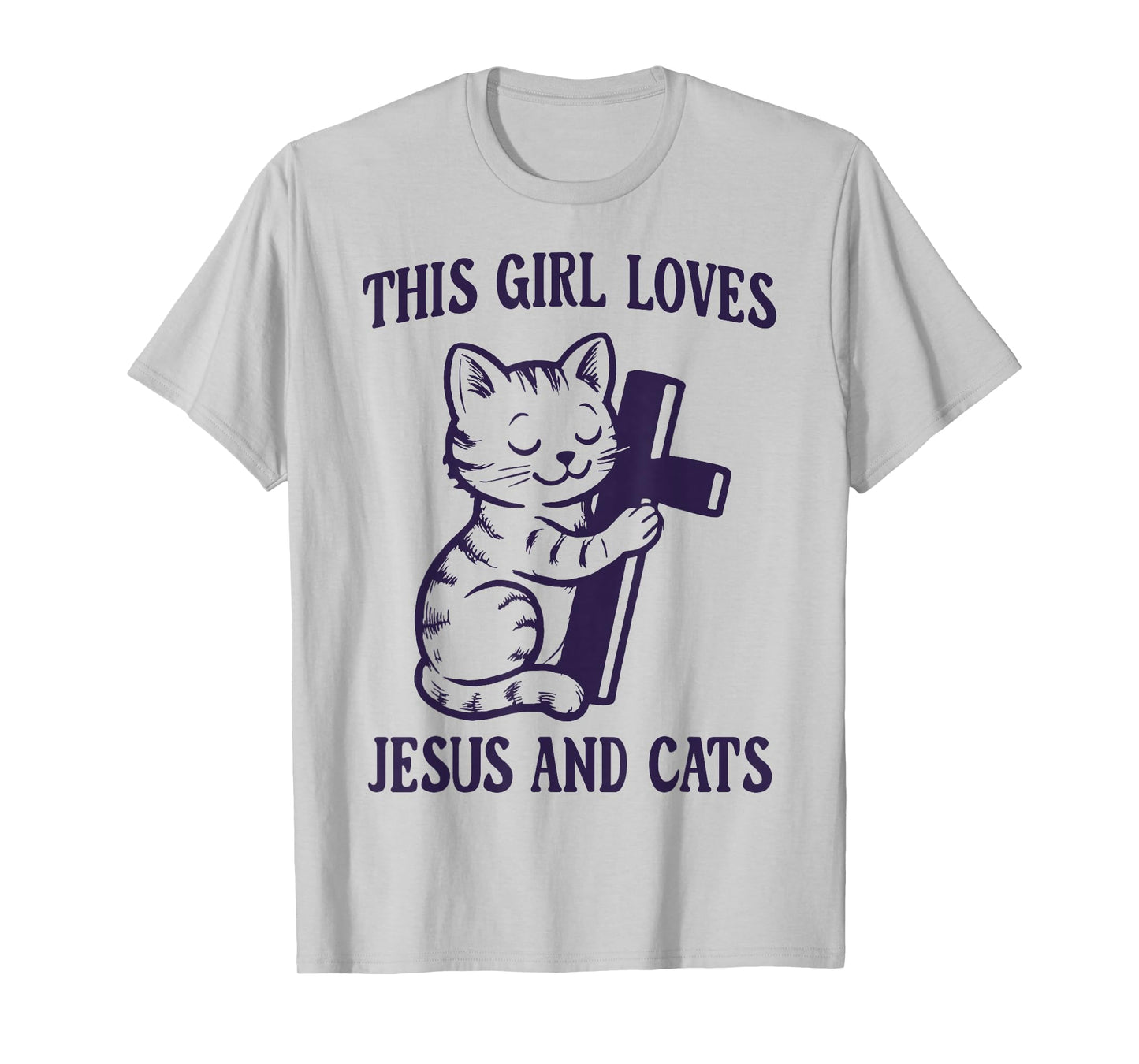 Christian This Girl Loves Jesus and Cats Cat Hugging Cross T-Shirt