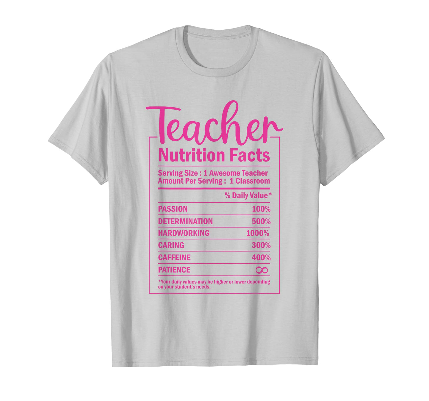 Funny Teacher Nutrition Facts Food Package Labels Teacher T-Shirt
