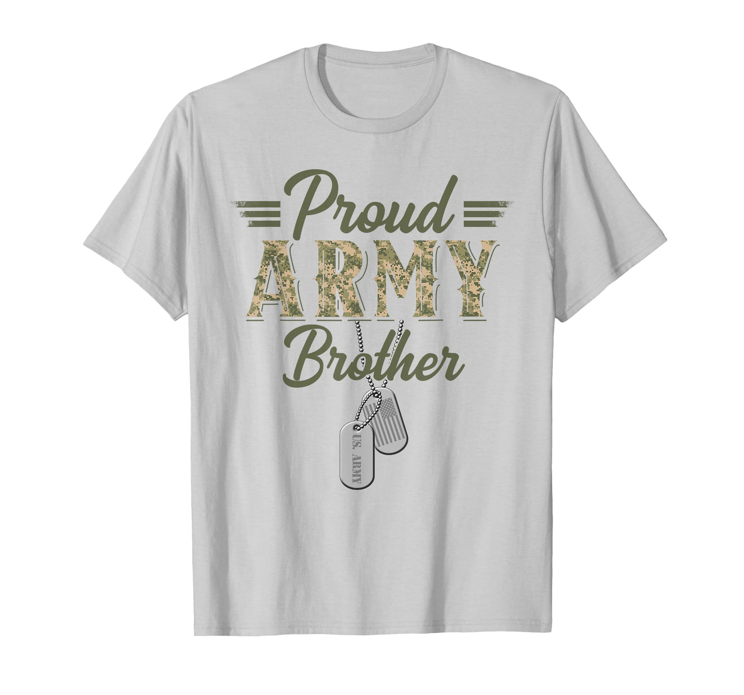 Proud Army Brother Military Brother with Dog Tag US Flag T-Shirt