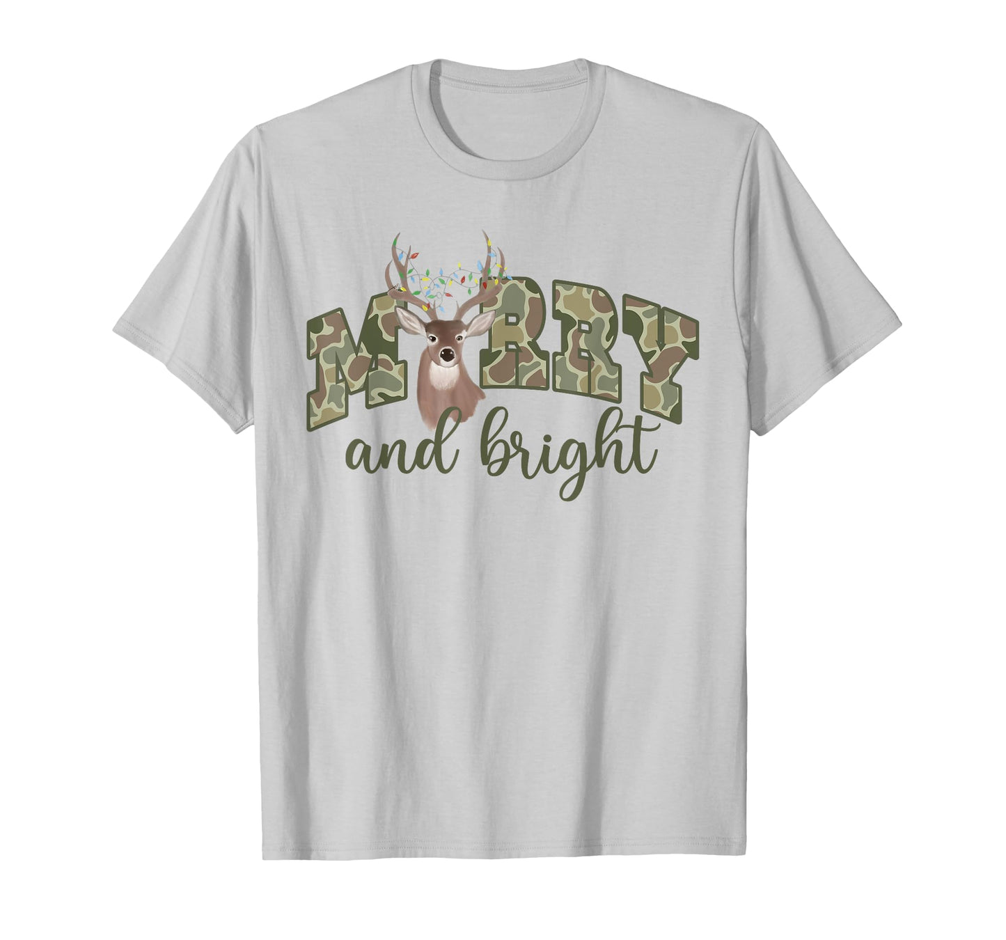 Merry And Christmas Bright Camouflage Reindeer Xmas Pajamas T-Shirt