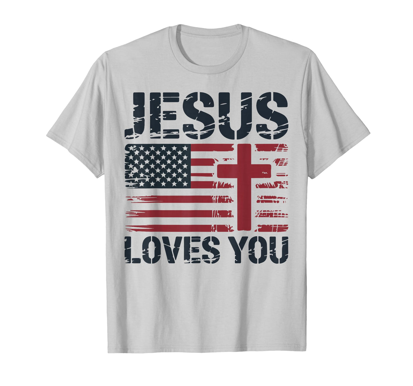 Mens Jesus Loves You American Flag Christian Patriotic Cross T-Shirt