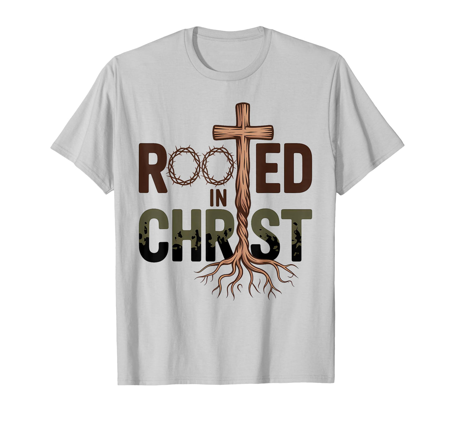 Rooted in Christ Jesus Cross Christian Faith T-Shirt
