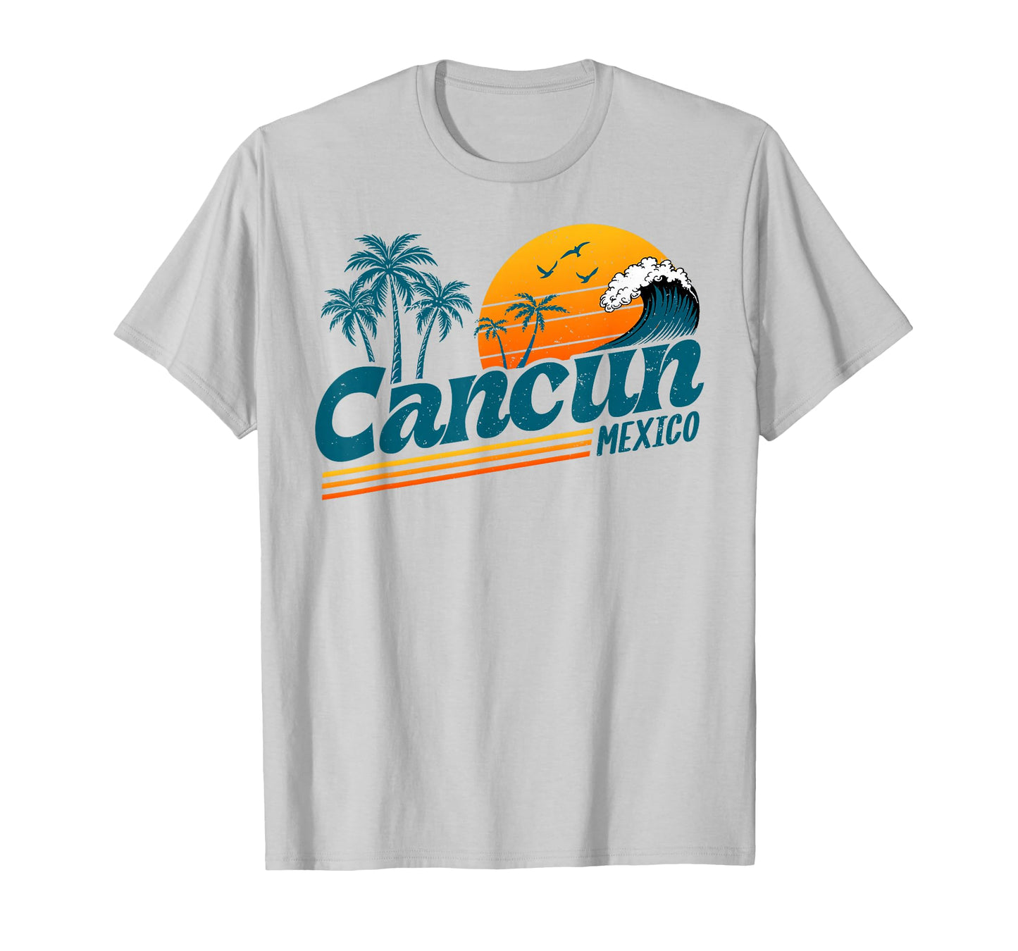 Retro Cancun Mexico Sunset Palm Tree Beach Summer Vacation T-Shirt