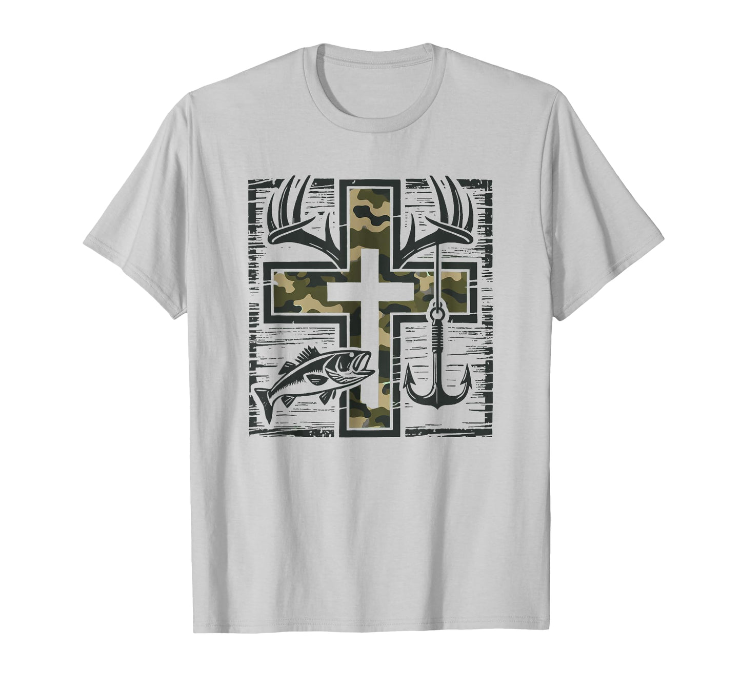 Jesus Camo Cross Shirt With Fish Christian Gift T-Shirt