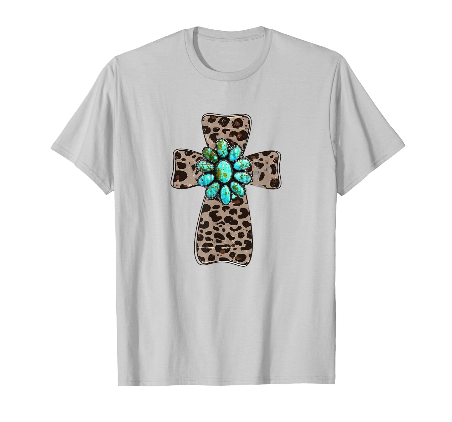 Leopard Cross With Turquoise Southern Western Christian T-Shirt