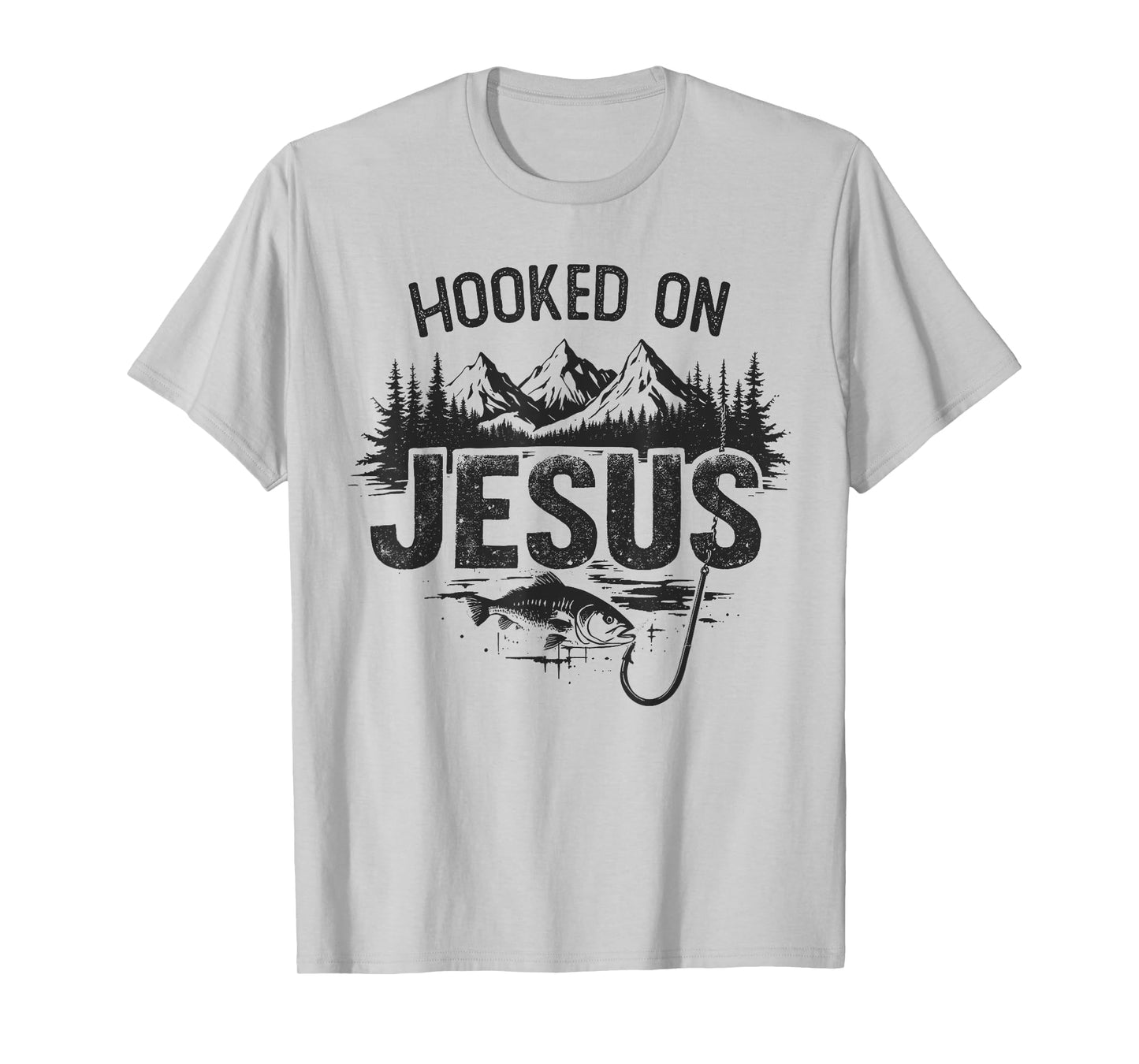 Hooked On Jesus Fishing Christian Fisherman Religious T-Shirt